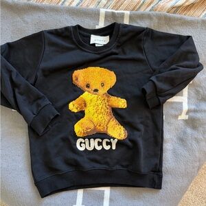 Gucci Kids Black and Gold Teddy Bear Hoodie
